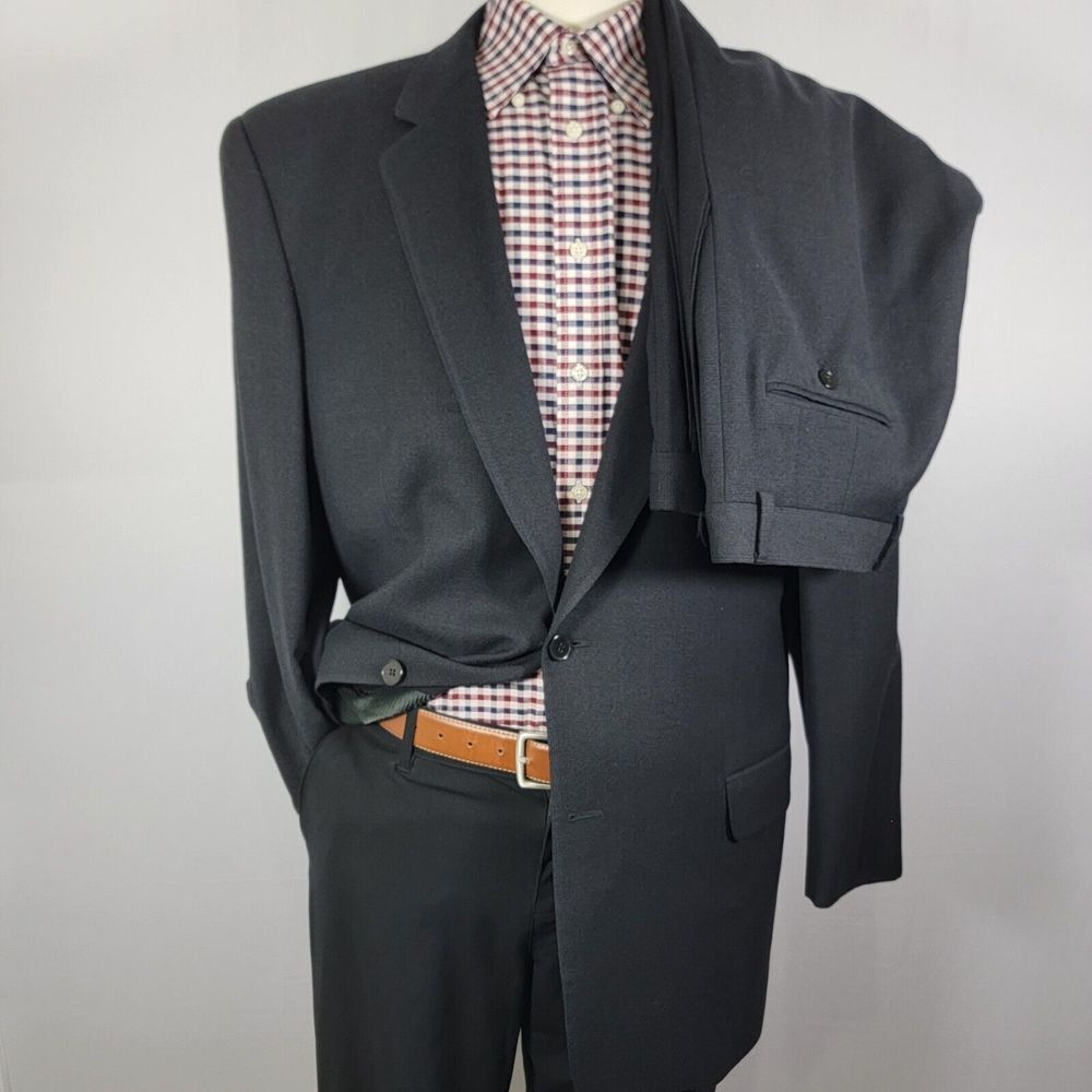 Calvin Klein Men's 2PC Suit Pant CH‎ Black Plaid Wool Nylon Blend Size 44L 37x30
